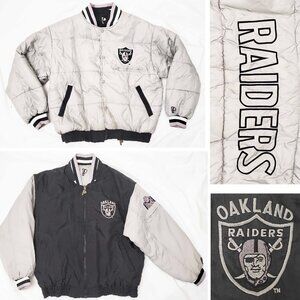 VTG PRO PLAYER Mens OAKLAND RAIDERS FULL ZIPP REVERSIBLE BOMBER STYLE JACKET